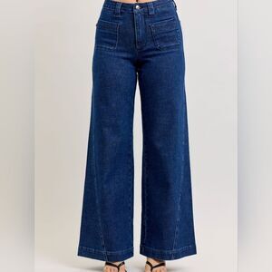 Judy Blue Women's High-Waisted Retro Fit  Denim Wide Jeans with Patch Pocket